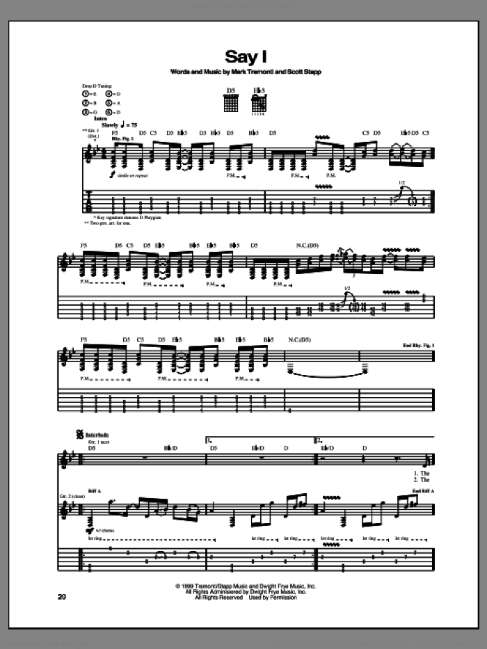 Say I sheet music for guitar (tablature) by Creed, intermediate skill level