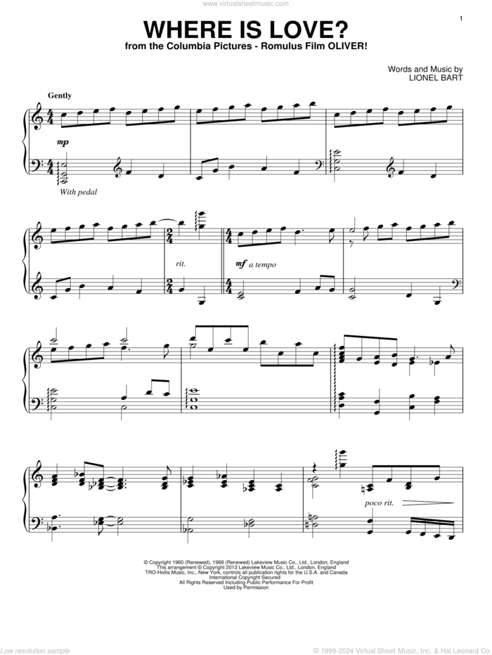 Where Is Love? (Grade 3, list B1, from the ABRSM Piano Syllabus 2025 and 2026) sheet music for piano solo by Lionel Bart, intermediate skill level