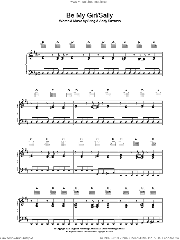 Be My Girl - Sally sheet music for voice, piano or guitar by The Police, Andy Summers and Sting, intermediate skill level
