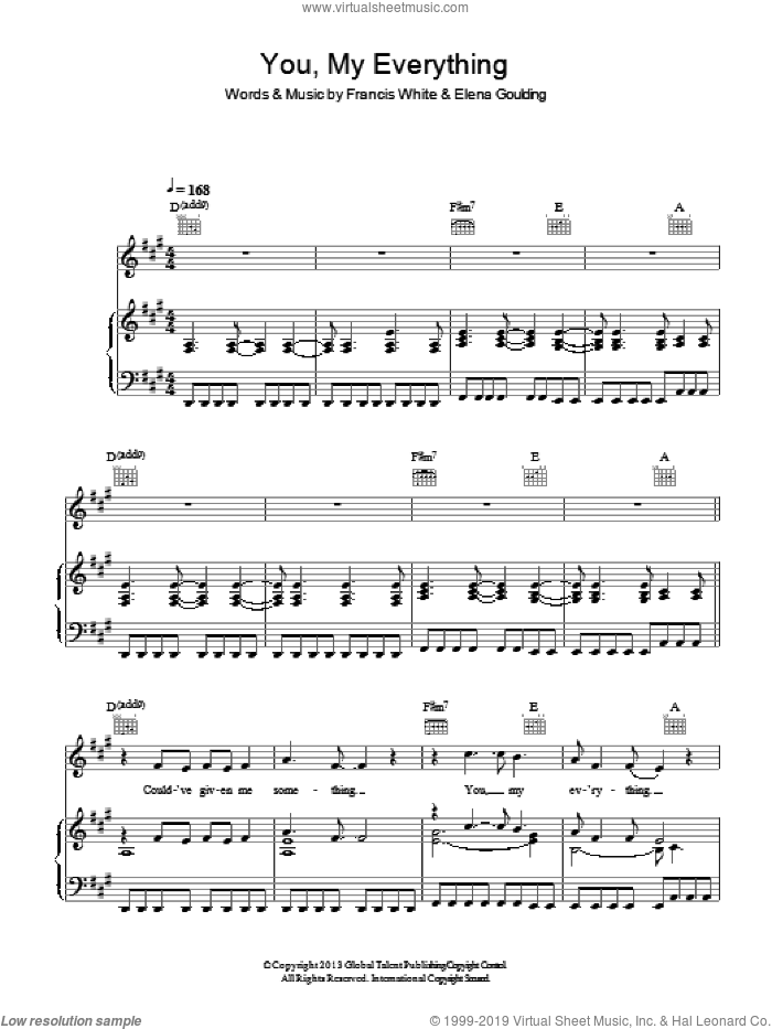 You, My Everything sheet music for voice, piano or guitar by Ellie Goulding, Elena Goulding and Francis White, intermediate skill level