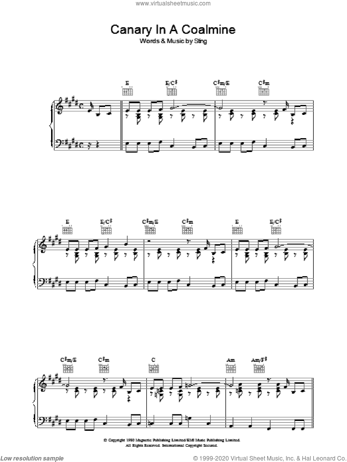 Canary In A Coalmine sheet music for voice, piano or guitar by The Police and Sting, intermediate skill level