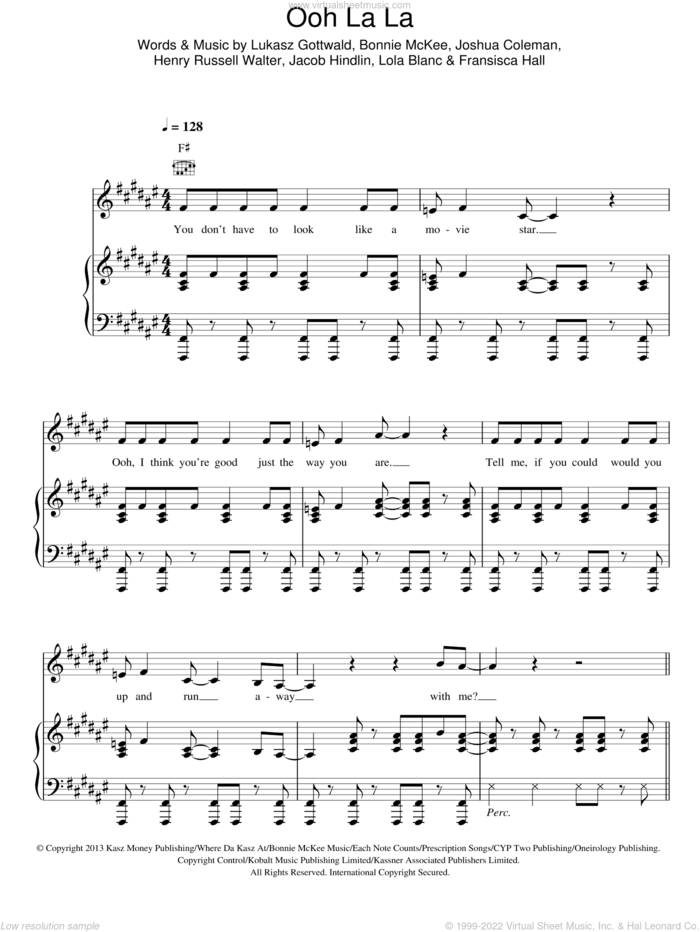 Ooh La La sheet music for voice, piano or guitar by Britney Spears, Bonnie McKee, Fransisca Hall, Henry Russell Walter, Jacob Hindlin, Joshua Coleman, Lola Blanc and Lukasz Gottwald, intermediate skill level