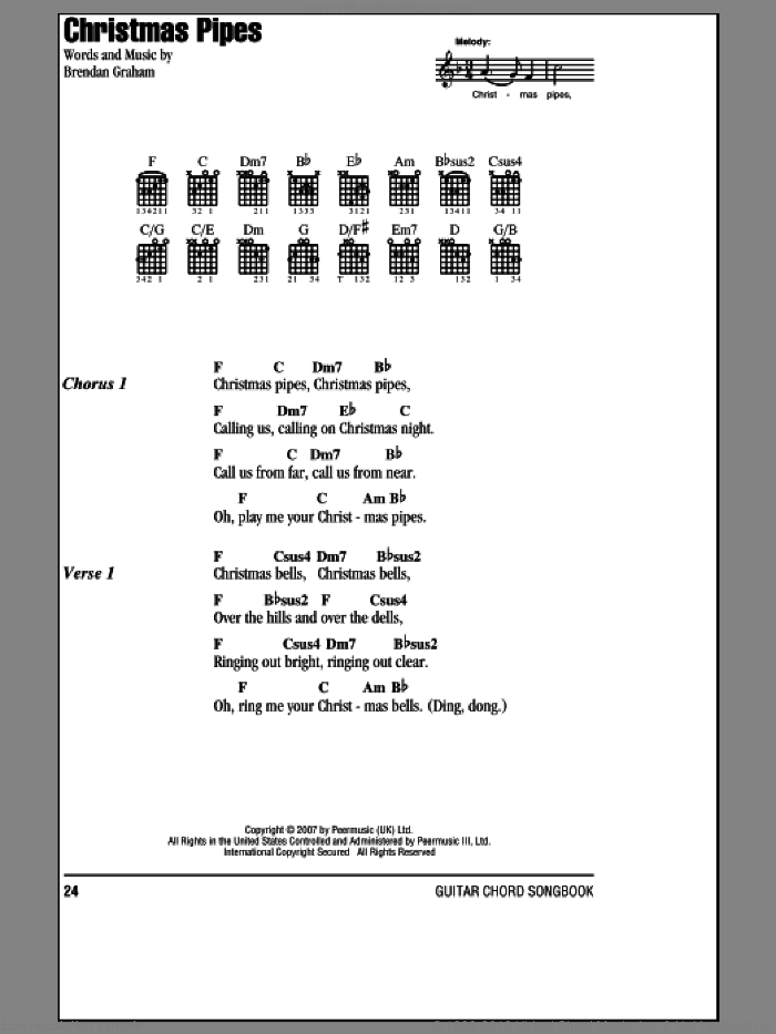 Christmas Pipes sheet music for guitar (chords) by Celtic Woman, intermediate skill level