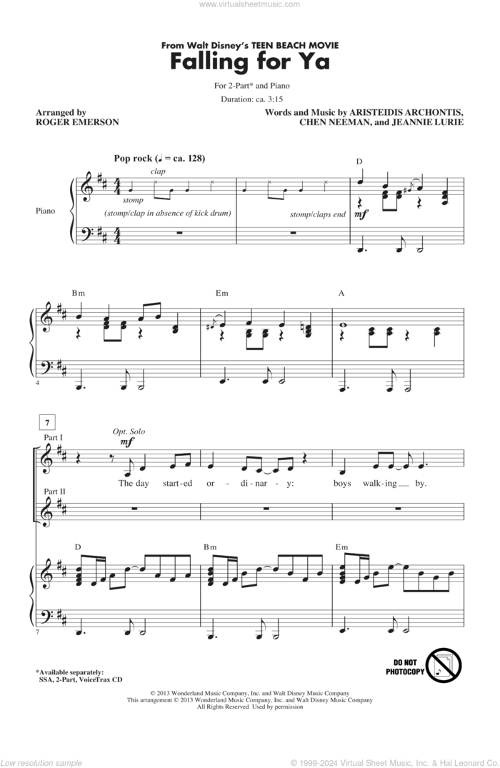 Falling For Ya (from Teen Beach Movie) sheet music for choir (2-Part) by Roger Emerson, intermediate duet