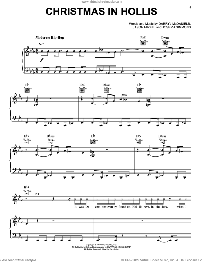 Christmas In Hollis sheet music for voice, piano or guitar by Run DMC, intermediate skill level