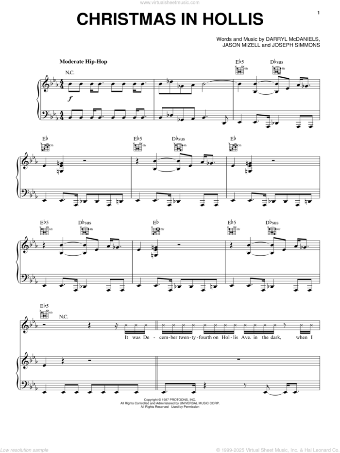 Christmas In Hollis sheet music for voice, piano or guitar by Run DMC, intermediate skill level