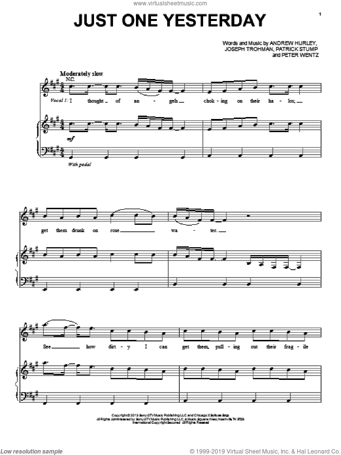 Just One Yesterday sheet music for voice, piano or guitar by Fall Out Boy, intermediate skill level