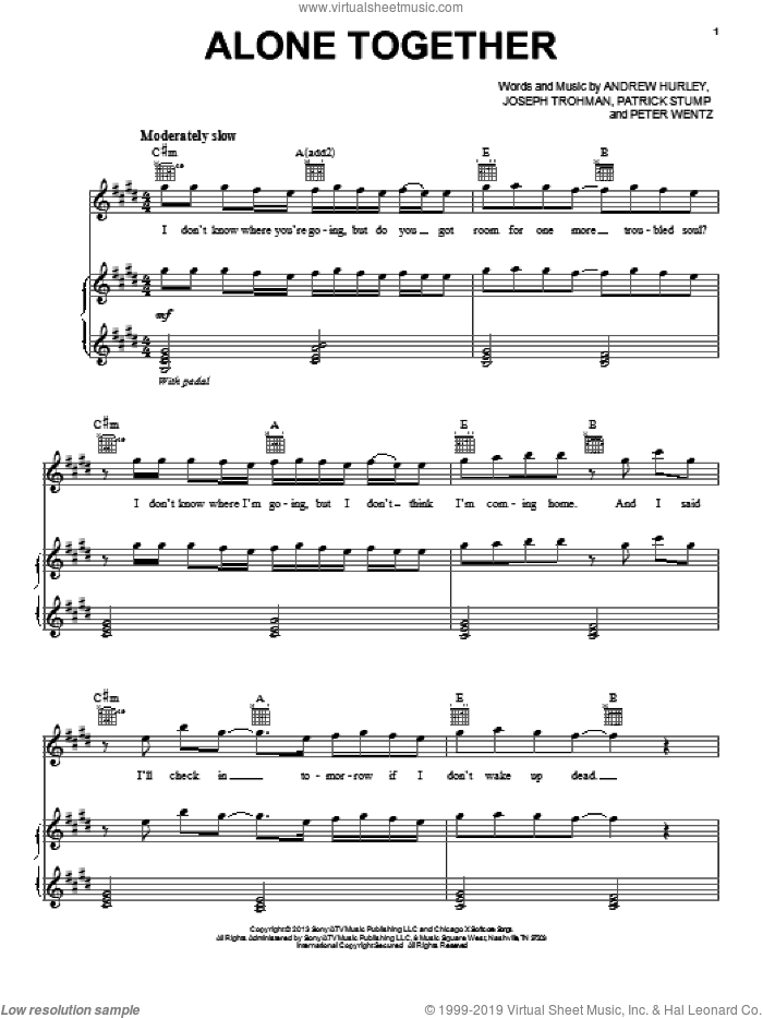 Alone Together sheet music for voice, piano or guitar by Fall Out Boy, intermediate skill level