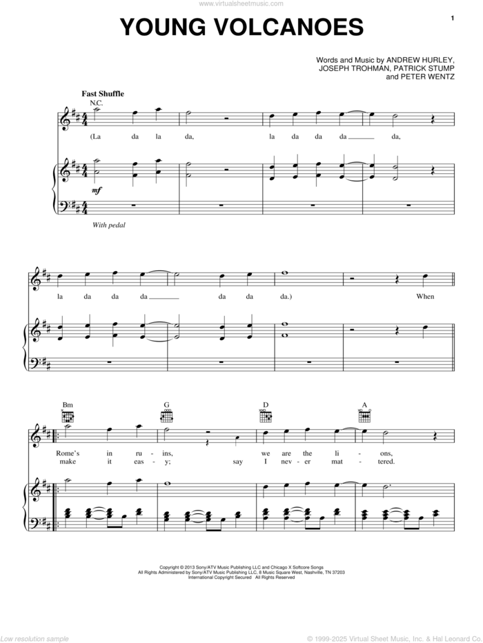 Young Volcanoes sheet music for voice, piano or guitar by Fall Out Boy, intermediate skill level