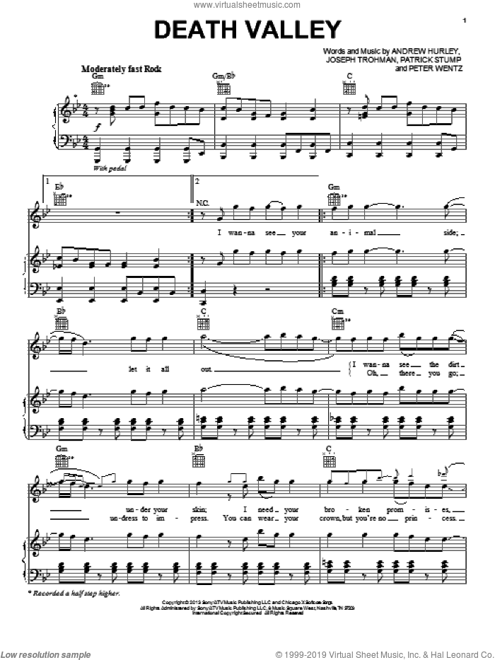 Death Valley sheet music for voice, piano or guitar by Fall Out Boy, intermediate skill level