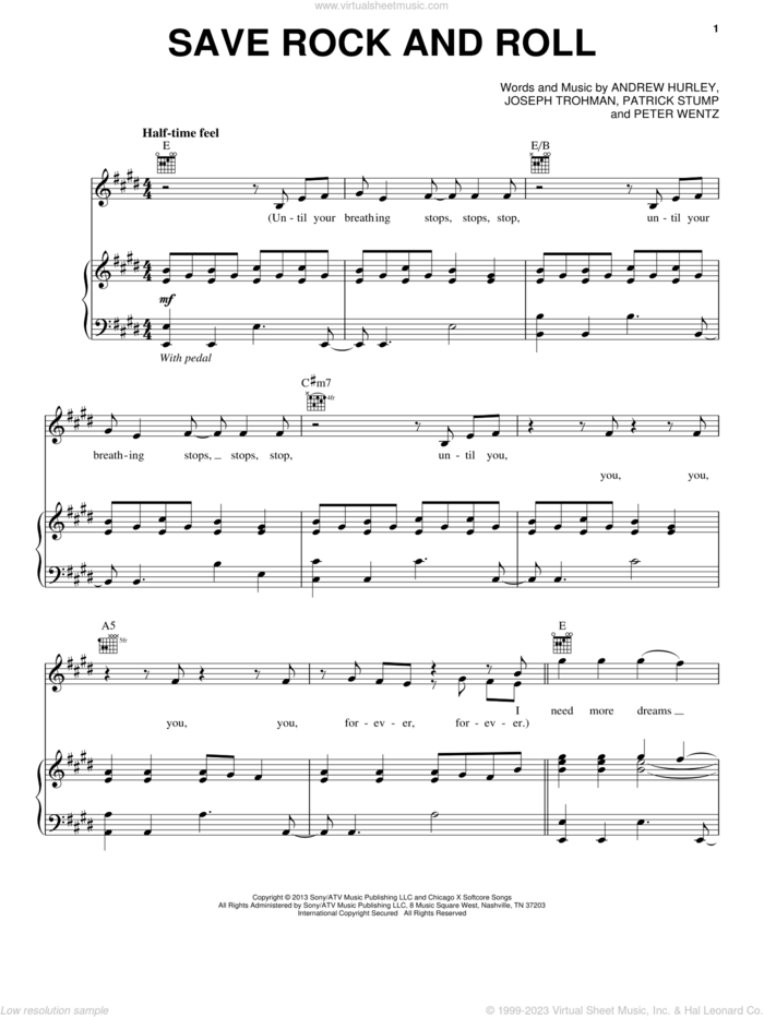 Save Rock And Roll sheet music for voice, piano or guitar by Fall Out Boy, intermediate skill level
