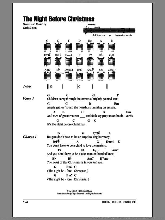 The Night Before Christmas sheet music for guitar (chords) by Amy Grant and Carly Simon, intermediate skill level