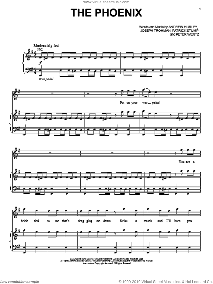 The Phoenix sheet music for voice, piano or guitar by Fall Out Boy, intermediate skill level