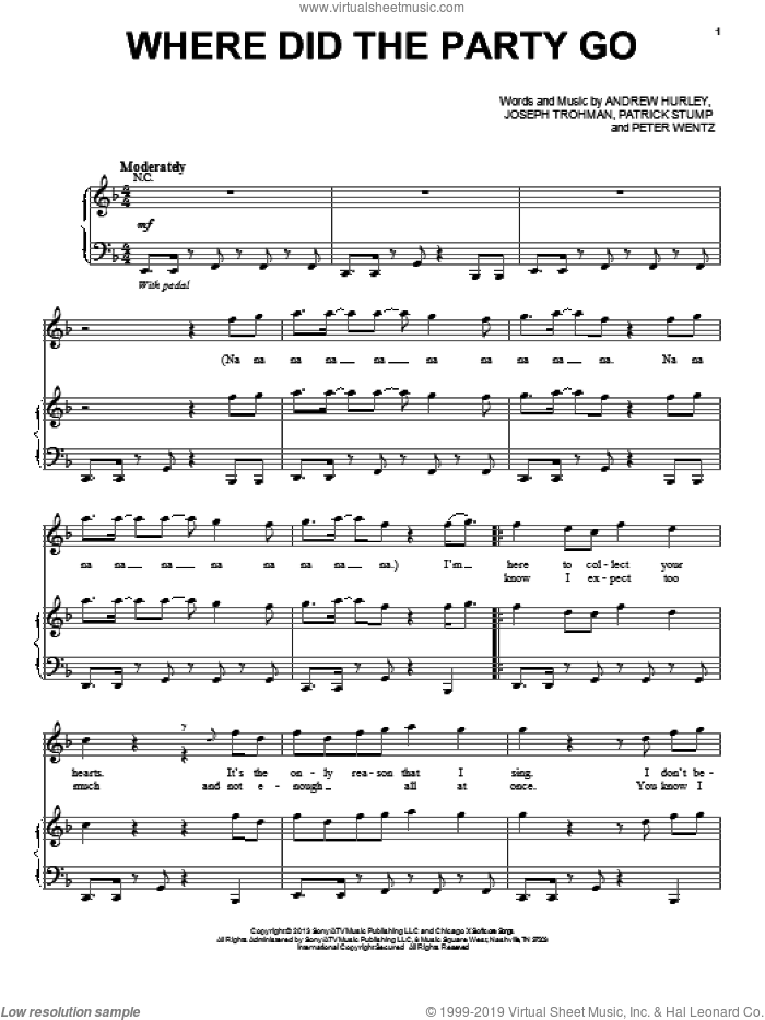 Where Did The Party Go sheet music for voice, piano or guitar by Fall Out Boy, intermediate skill level