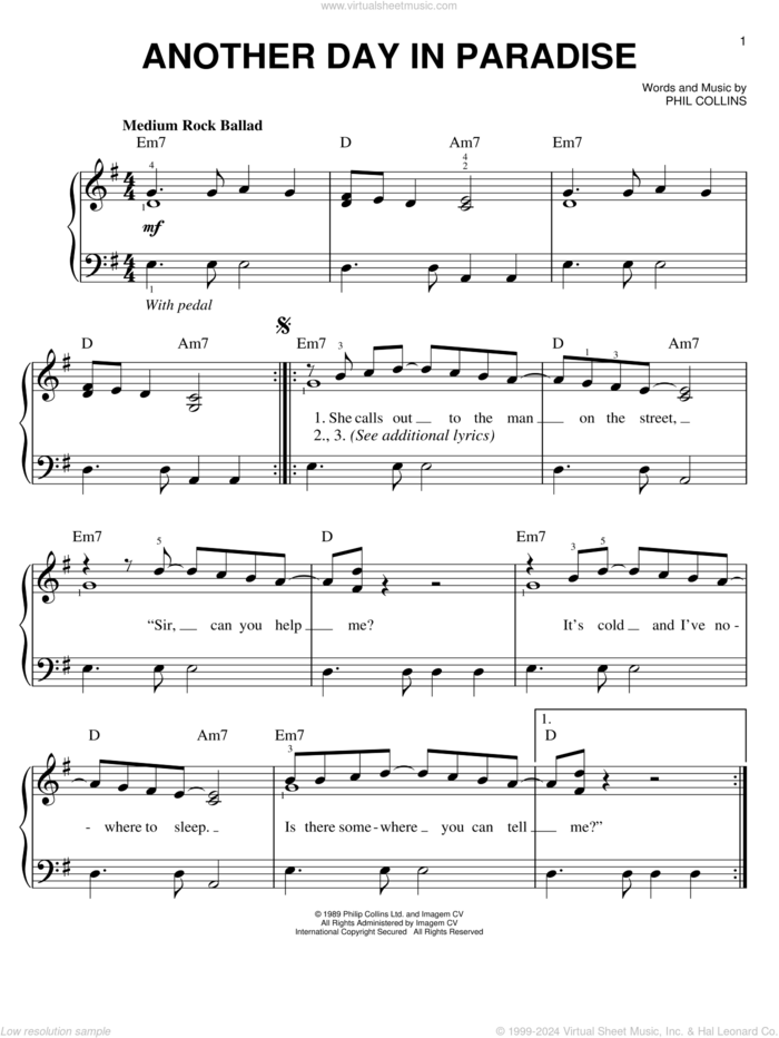 Phil Collins Another Day in Paradise Sheet Music Downloads