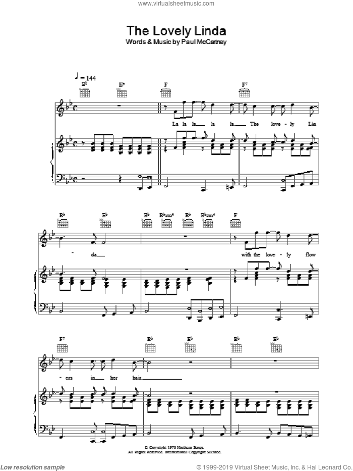 The Lovely Linda sheet music for voice, piano or guitar by Paul McCartney, intermediate skill level