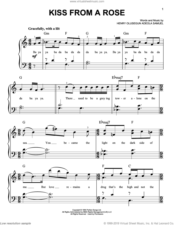 Kiss From A Rose, (easy) sheet music for piano solo by Manuel Seal, easy skill level