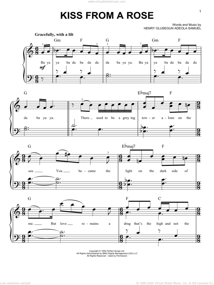 Kiss From A Rose, (easy) sheet music for piano solo by Manuel Seal, easy skill level