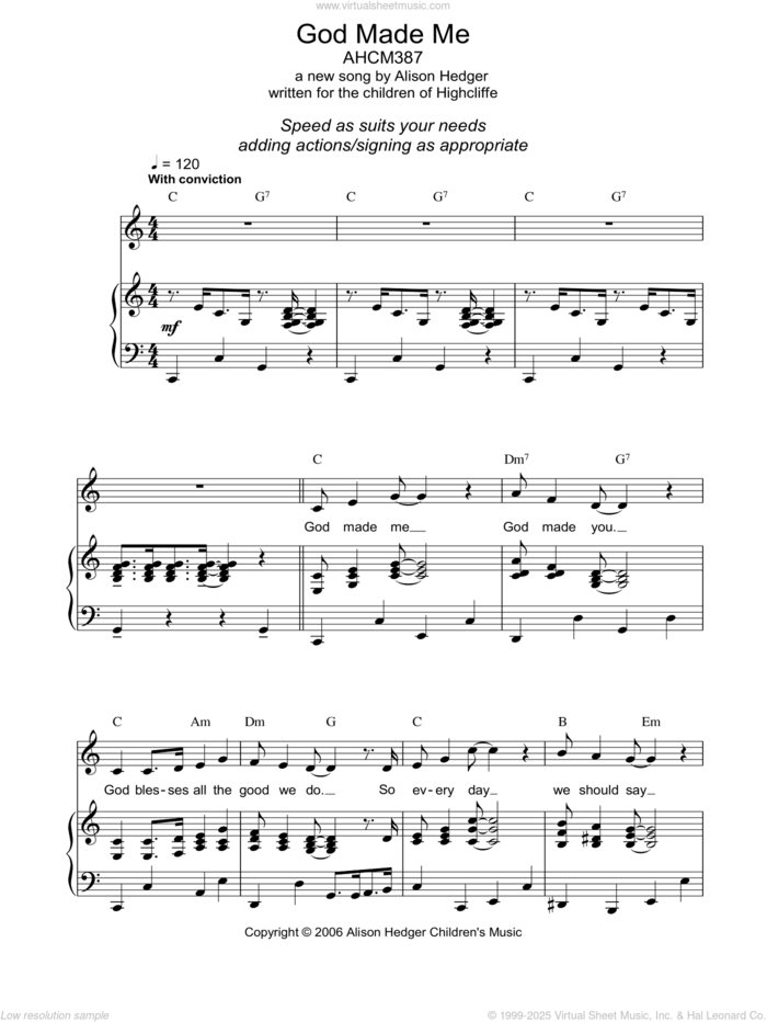 God Made Me sheet music for voice, piano or guitar by Alison Hedger, intermediate skill level