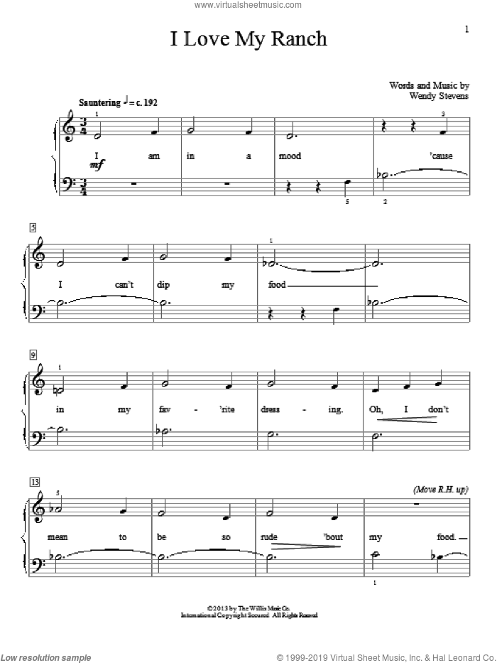 I Love My Ranch sheet music for piano solo (elementary) by Wendy Stevens, beginner piano (elementary)