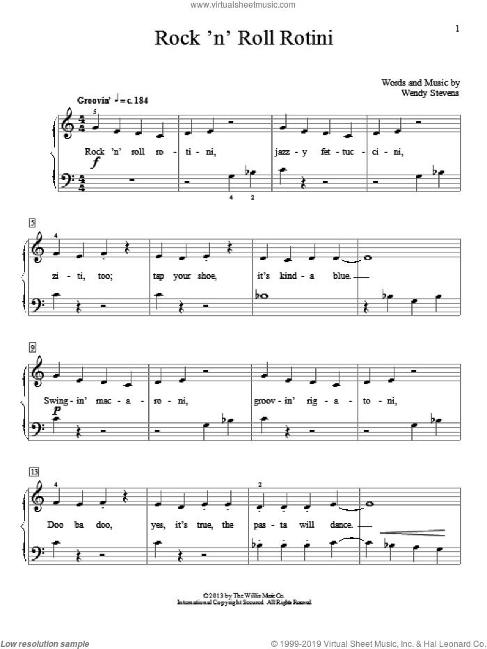Rock 'N' Roll Rotini sheet music for piano solo (elementary) by Wendy Stevens, beginner piano (elementary)