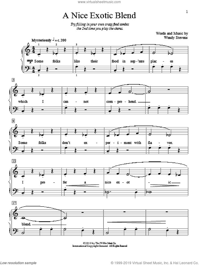 A Nice Exotic Blend sheet music for piano solo (elementary) by Wendy Stevens, beginner piano (elementary)