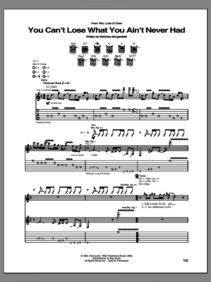 You Can't Lose What You Ain't Never Had sheet music for guitar (tablature) by Allman Brothers Band and Muddy Waters, intermediate skill level