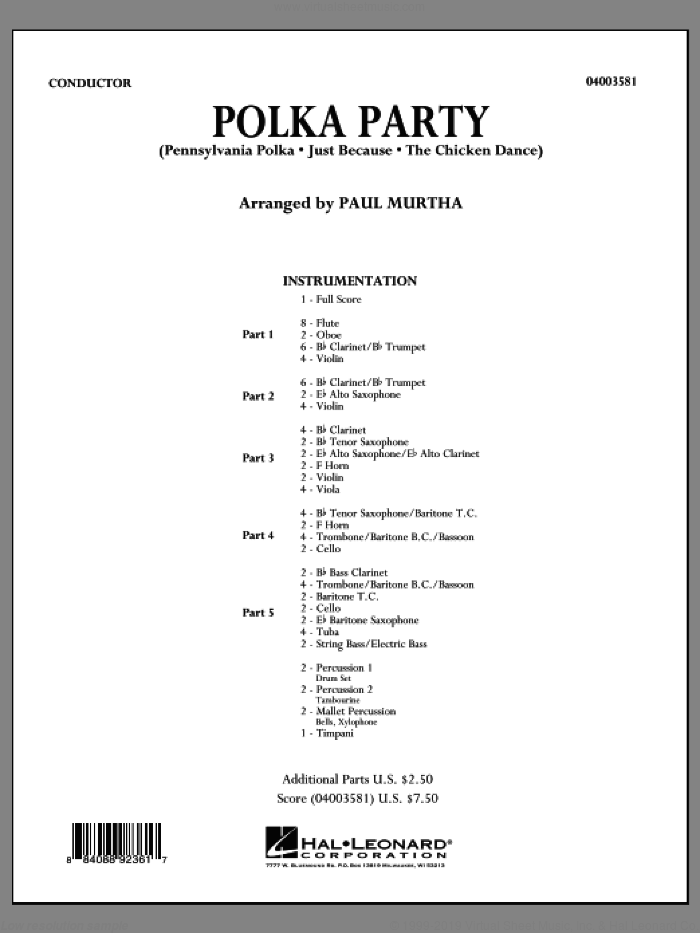 Polka Party (COMPLETE) sheet music for concert band by Paul Murtha, intermediate skill level