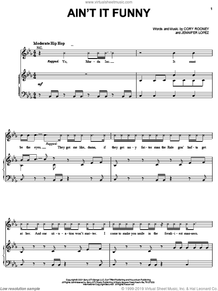 Ain't It Funny sheet music for voice, piano or guitar by Jennifer Lopez, Ja Rule and Cory Rooney, intermediate skill level