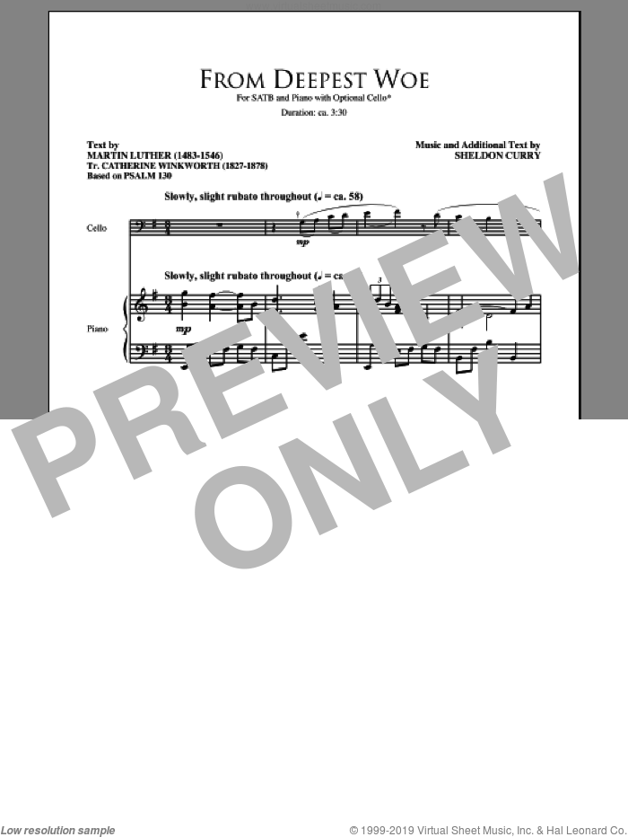 From Deepest Woe sheet music for choir (SATB: soprano, alto, tenor, bass) by Martin Luther and Sheldon Curry, intermediate skill level