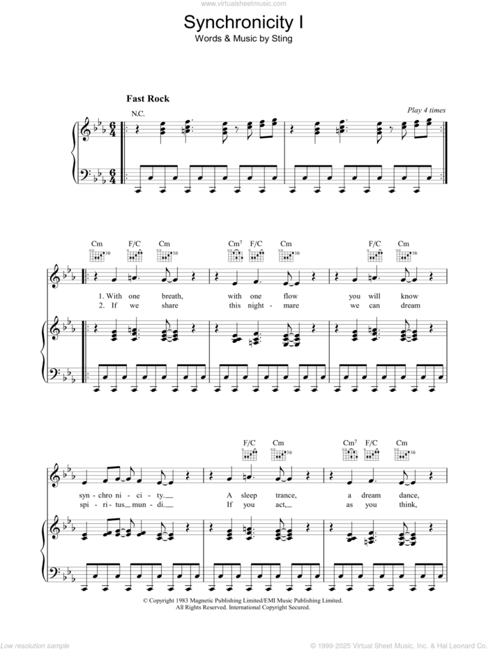 Synchronicity I sheet music for voice, piano or guitar by The Police and Sting, intermediate skill level