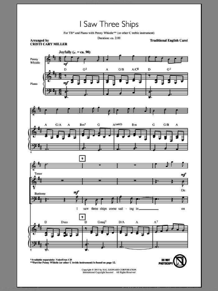 I Saw Three Ships sheet music for choir (TB: tenor, bass) by Cristi Cary Miller, intermediate skill level