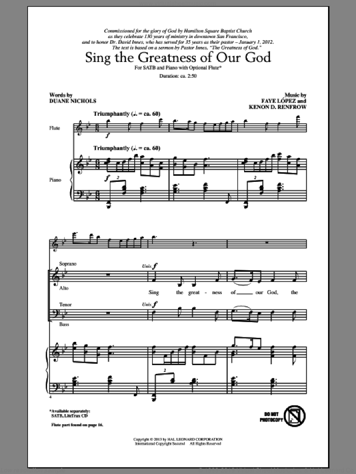 Sing The Greatness Of Our God sheet music for choir (SATB: soprano, alto, tenor, bass) by Faye Lopez and Kenon D. Renfrow, intermediate skill level