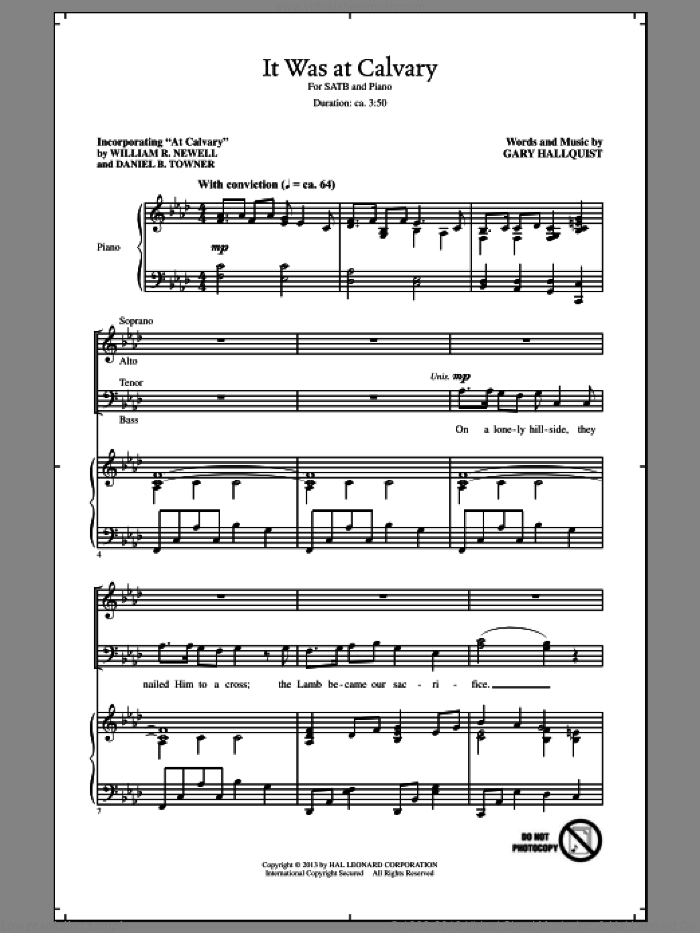 It Was At Calvary sheet music for choir (SATB: soprano, alto, tenor, bass) by Gary Hallquist, intermediate skill level