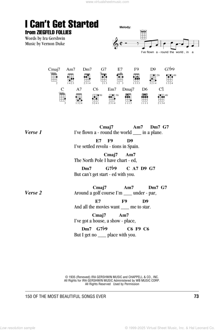 I Can't Get Started sheet music for ukulele (chords) by Ira Gershwin and Vernon Duke, intermediate skill level