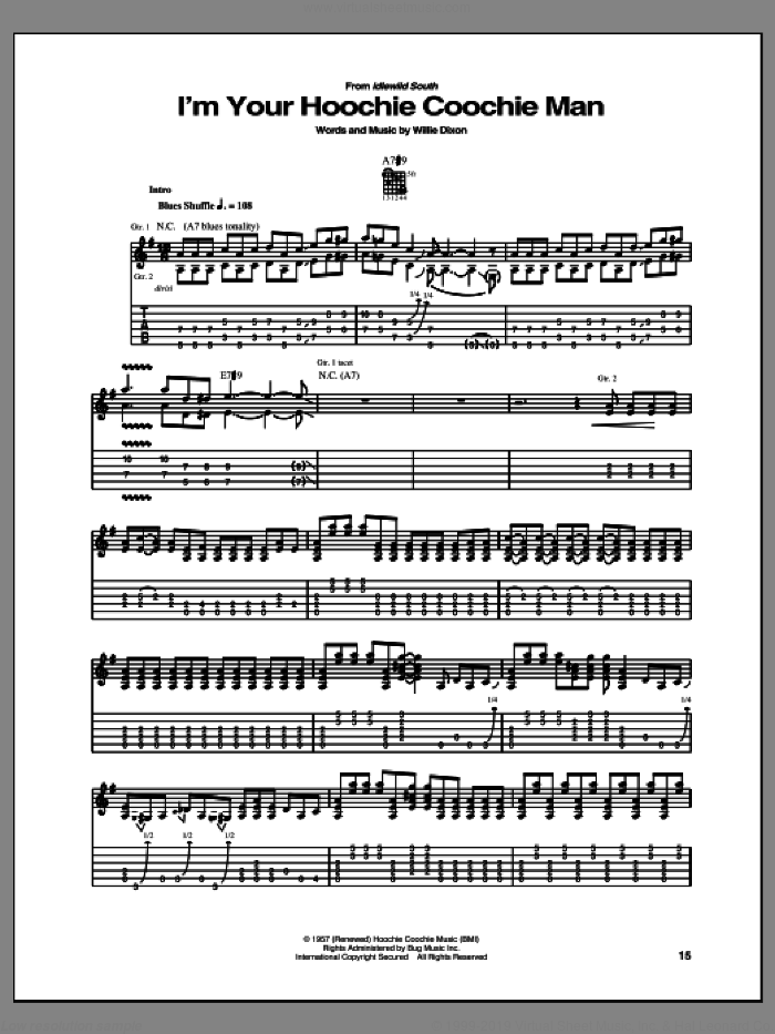 I'm Your Hoochie Coochie Man sheet music for guitar (tablature) by Allman Brothers Band, intermediate skill level