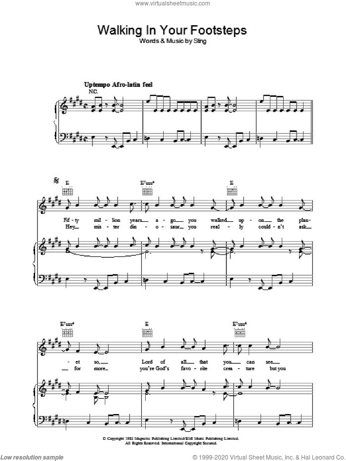 Walking In Your Footsteps sheet music for voice, piano or guitar by The Police and Sting, intermediate skill level