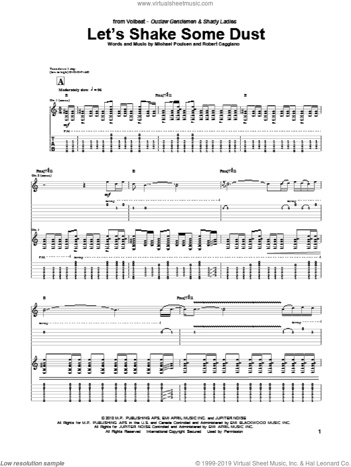 Let's Shake Some Dust sheet music for guitar (tablature) by Volbeat, intermediate skill level