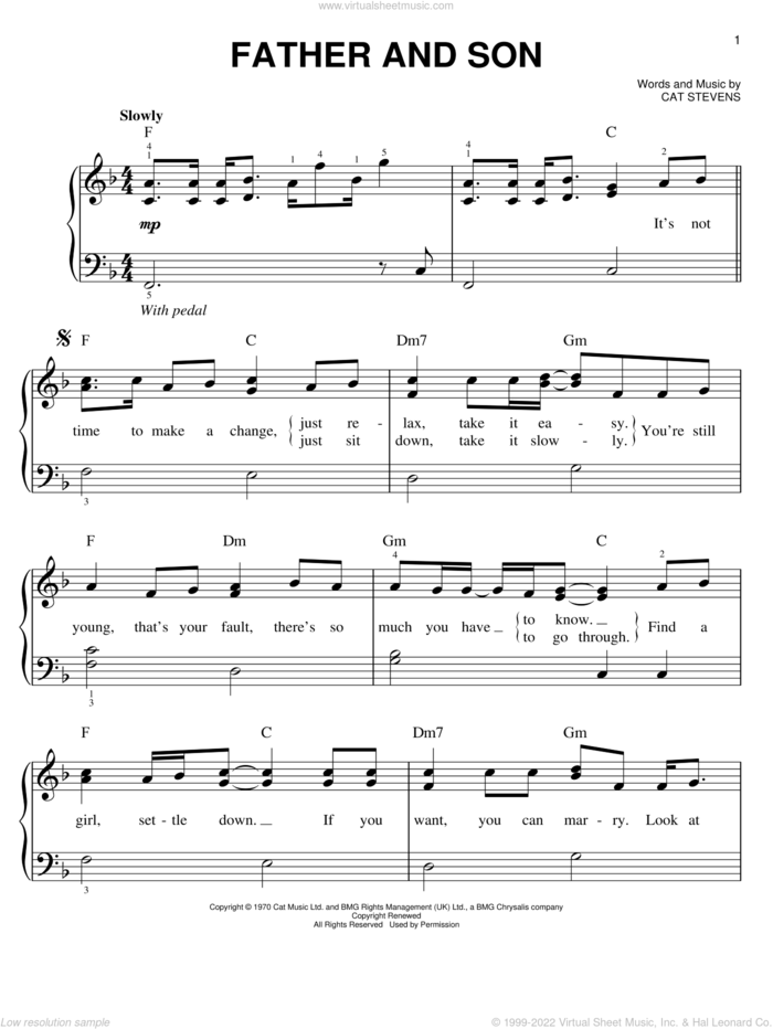 Father And Son sheet music for piano solo by Cat Stevens, easy skill level