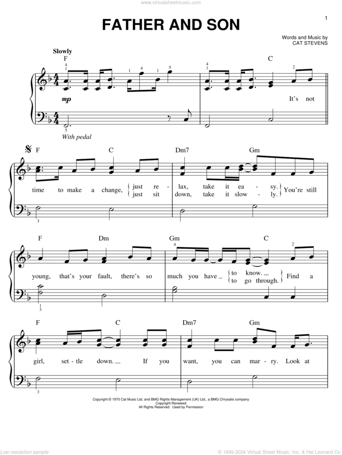 Father And Son sheet music for piano solo by Cat Stevens, easy skill level