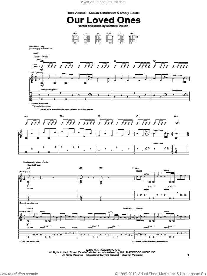 Our Loved Ones sheet music for guitar (tablature) by Volbeat, intermediate skill level