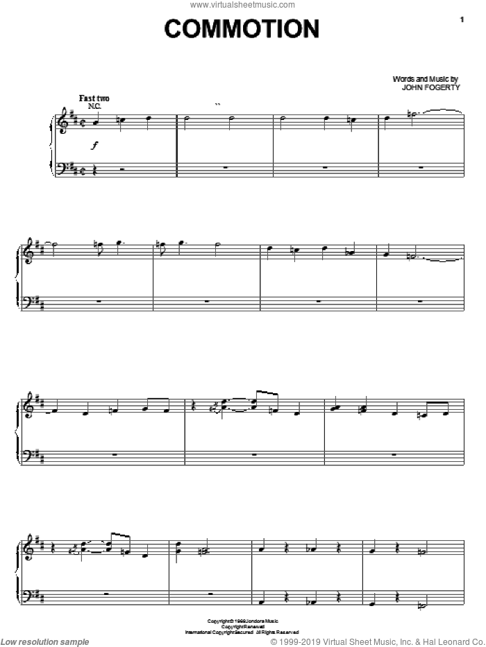 Commotion sheet music for voice, piano or guitar by Creedence Clearwater Revival and John Fogerty, intermediate skill level