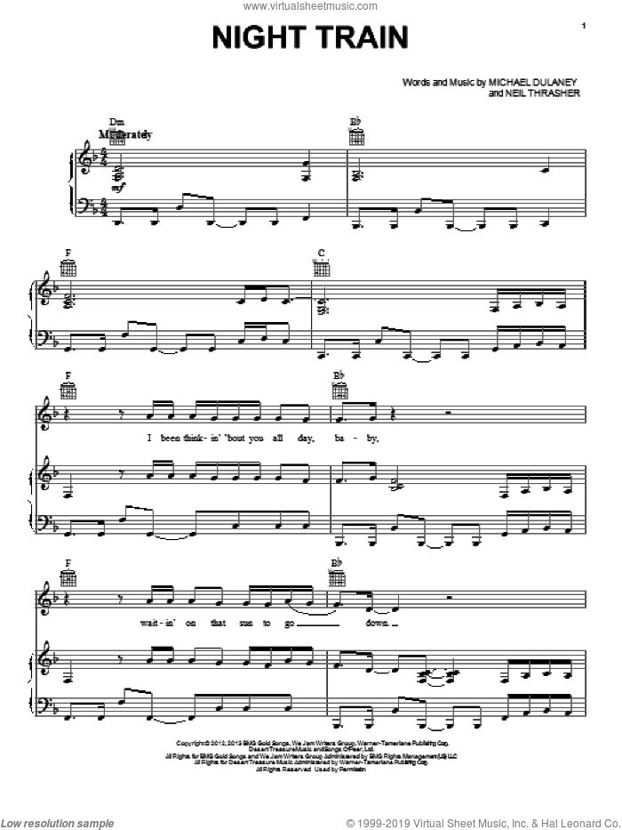 Night Train sheet music for voice, piano or guitar by Jason Aldean, intermediate skill level