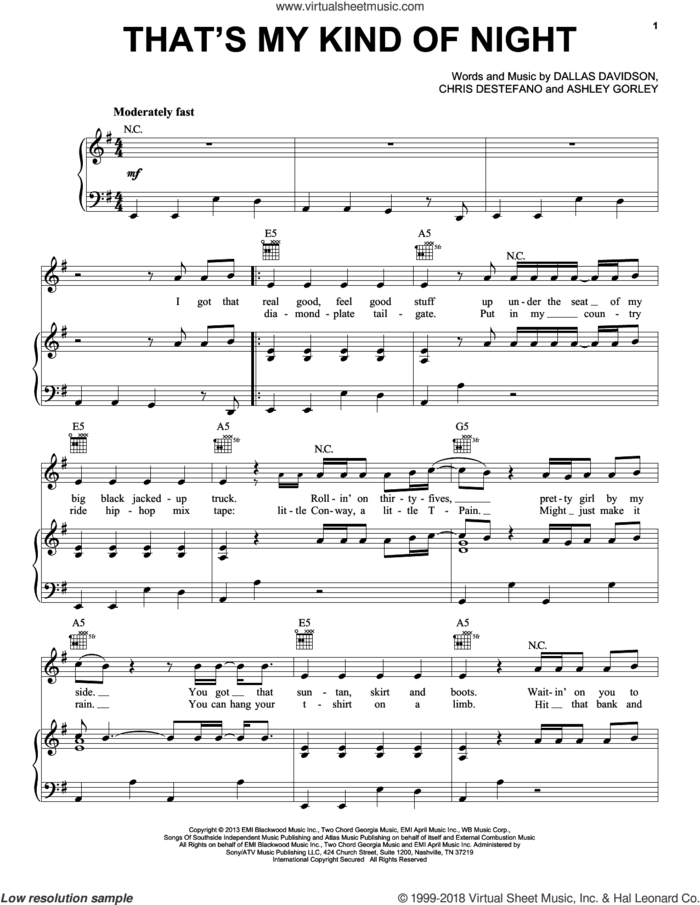 That's My Kind Of Night sheet music for voice, piano or guitar by Luke Bryan, intermediate skill level
