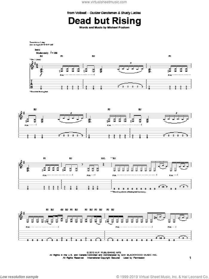 Dead But Rising sheet music for guitar (tablature) by Volbeat, intermediate skill level
