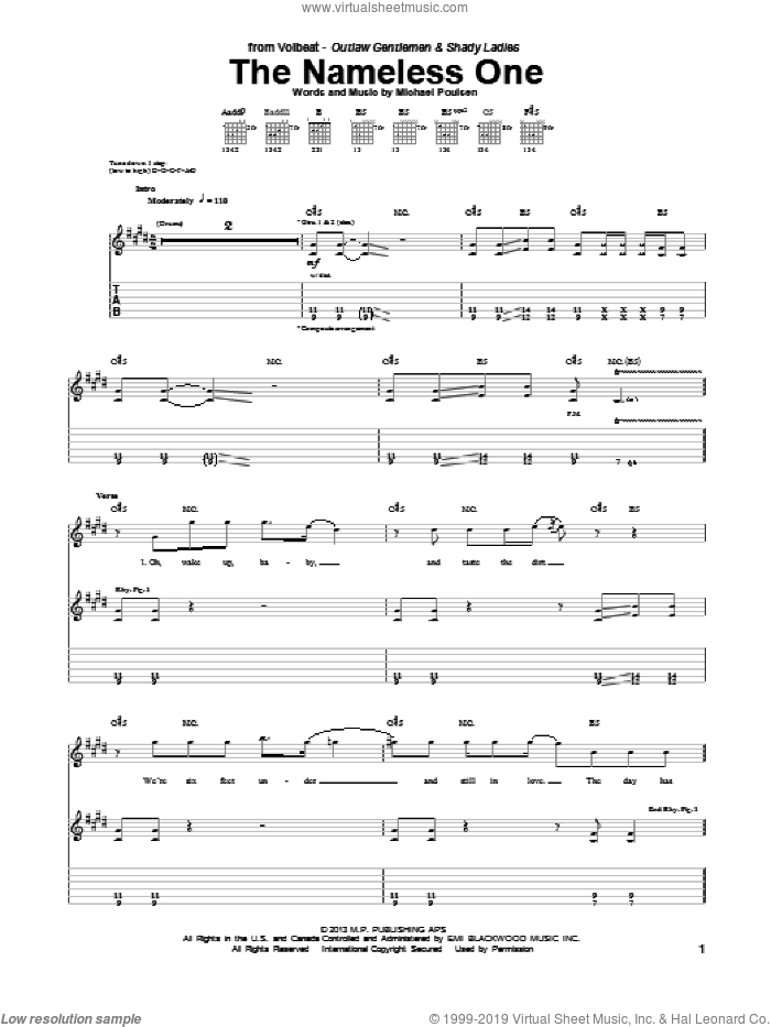 The Nameless One sheet music for guitar (tablature) by Volbeat, intermediate skill level