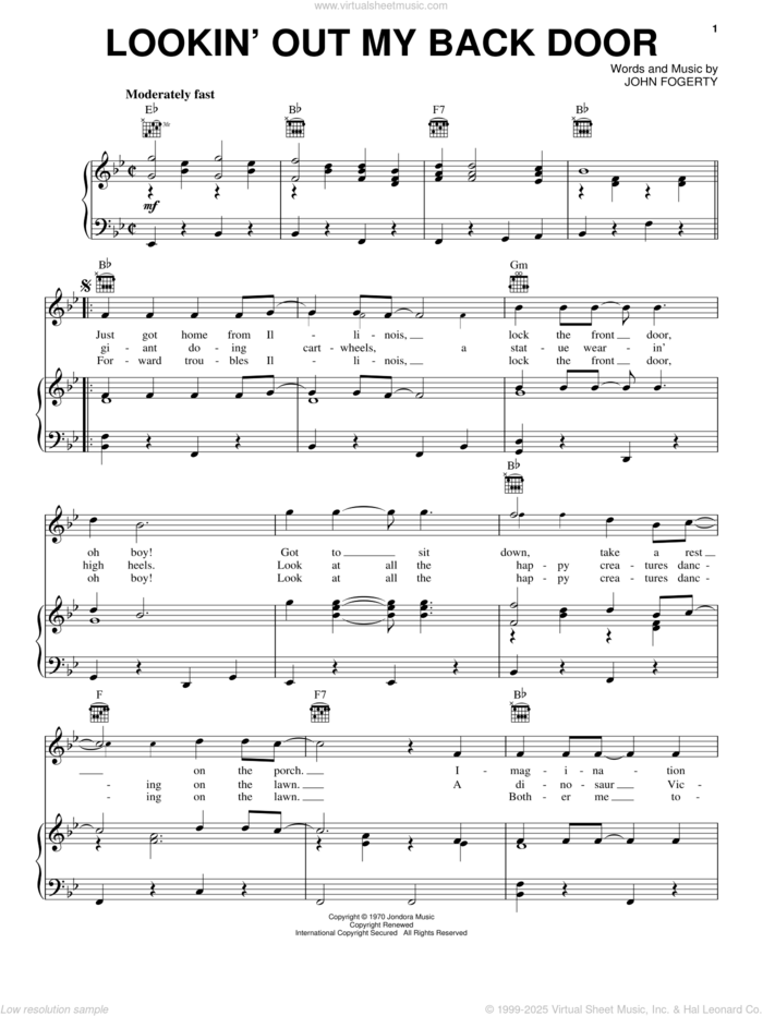 Lookin' Out My Back Door sheet music for voice, piano or guitar by Creedence Clearwater Revival and John Fogerty, intermediate skill level