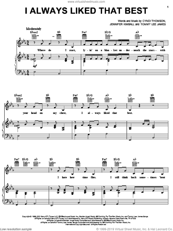 I Always Liked That Best sheet music for voice, piano or guitar by Cyndi Thomson, Jennifer Kimball and Tommy Lee James, intermediate skill level