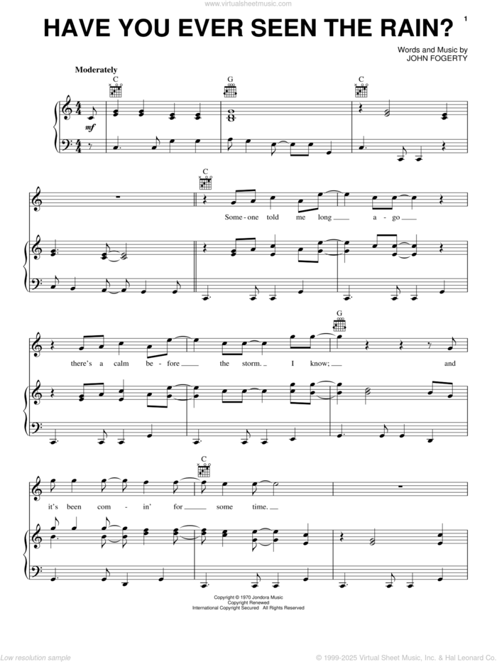 Have You Ever Seen The Rain? sheet music for voice, piano or guitar by Creedence Clearwater Revival and John Fogerty, intermediate skill level