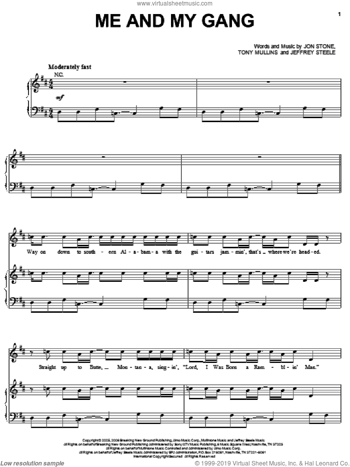 Me And My Gang sheet music for voice, piano or guitar by Rascal Flatts, Jeffrey Steele, Jon Stone and Tony Mullins, intermediate skill level